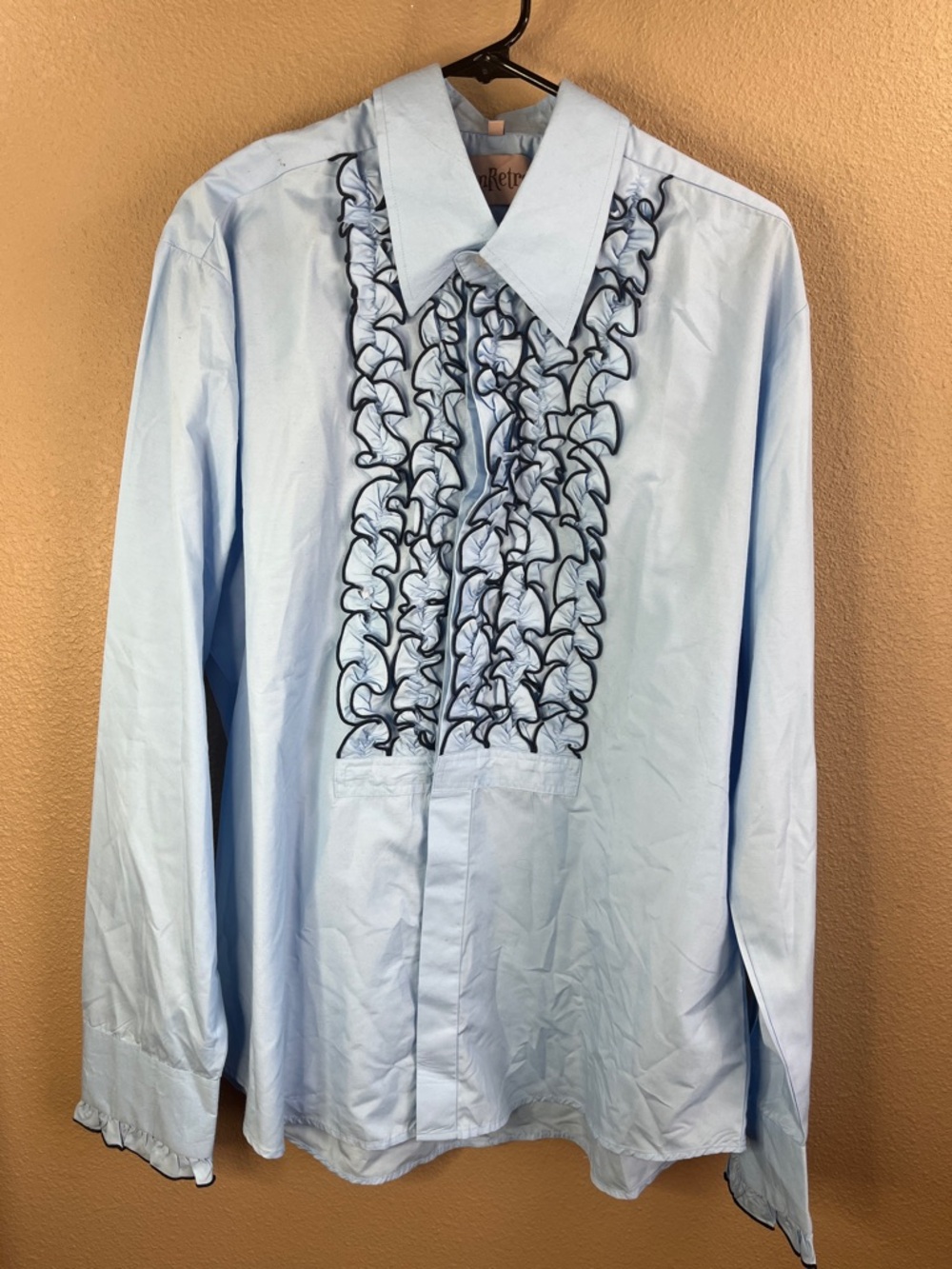 Men's Light Blue Ruffle-Front Dress Shirt